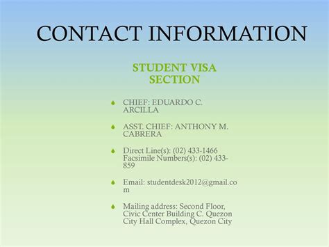 student visa section quezon city|Contacts .